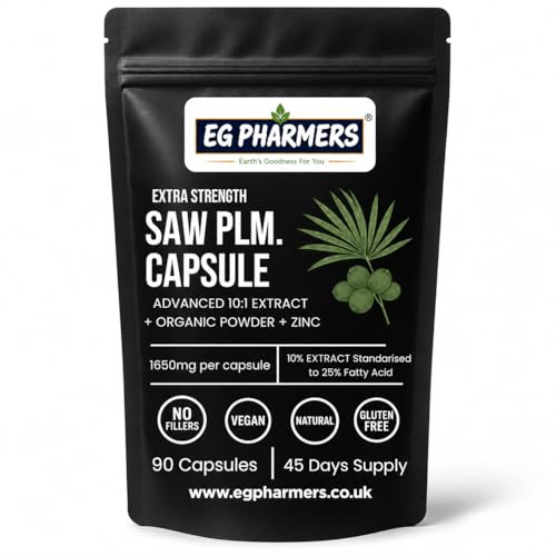 High Strength SaPlm - 3300mg Daily Strength | 25% FA | 10:1 Herbal Extract + Natural Herb Powder + Zinc | 90 Vegan Capsules | 45-Day Supply | UK Made | No Fillers | EG PHARMERS UK