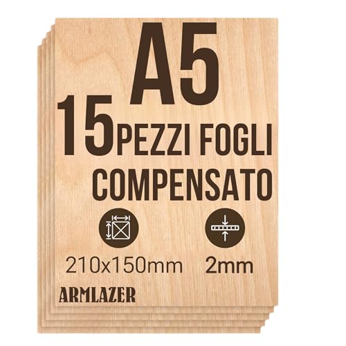ARMLAZER Plywood A5 210 x 150 х 2 mm, 15 pieces, wooden panels, pyrography, home modeling table, handmade, wood sheets for cutting