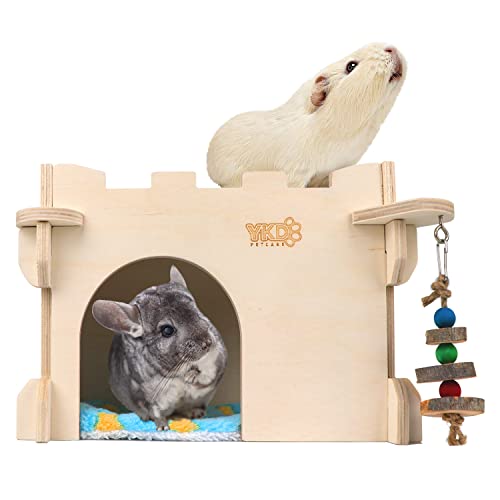 small animal house - Castle Chinchilla House - Small Animal Hideout for Chinchilla Guinea Pig Hedgehog, or Rat - Ventilated Wooden Guinea Pig Hut Habitat with Multiple Doors (Medium)