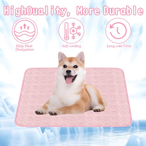 Powmag Kühlmatte für Hunde, Kühldecke Hund 67x55cm, Hundematten Sommer Kühlkissen, Haustier Hundematte für Zuhause Unterwegs Oder im Auto (Rosa-L)