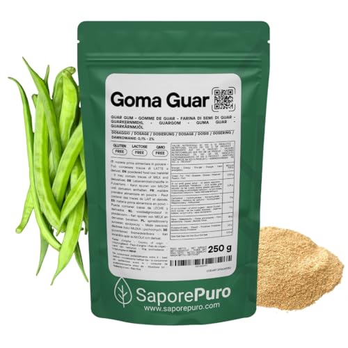 SaporePruo Goma guar en Polvo - Ideal para Helados y sorbetes - 100% Puro – 250gr