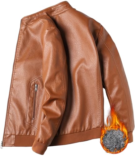 Image of PEGENO Men's Stand Collar Leather Jacket Lightweight Faux Leather Motorcycle Jacket