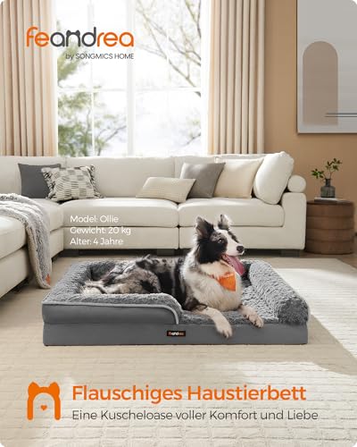 Feandrea Orthopädisches Hundebett für große Hunde, wasserdichtes Hundesofa mit abnehmbarem Plüsch-Bezug, 106 x 76 x 16 cm, schiefergrau PGW253G02