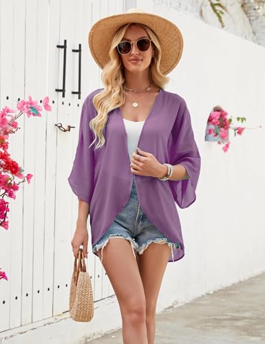 Image of Chunoy Women Short Sleeve Chiffon Kimono Beach Swimsuit Cover Up