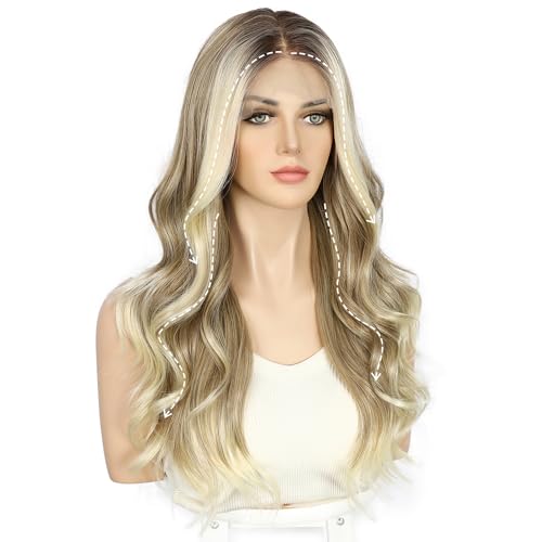 Sapphirewigs Blonde Lace Front Wig 13x4 Synthetic Wigs Body Wave Ombre Blonde Lace Front Hair Pre-plucked Daily Wear Party Date Christmas 22 inch - Image 4