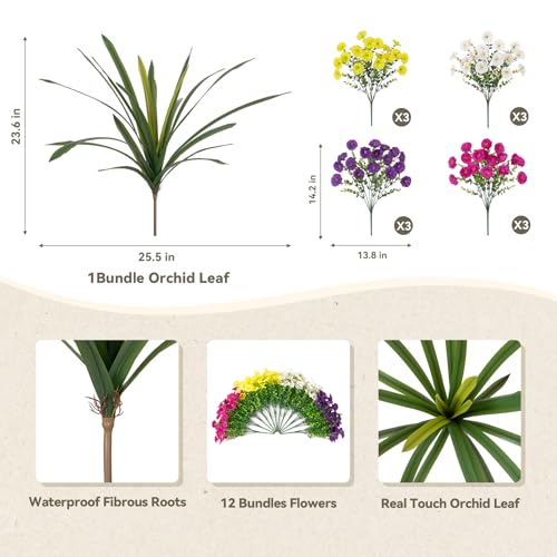 INXUGAO Artificial Flowers for Outdoors Fake Plants Outside, 12 Bundles Silk Morning Glory with Eucalyptus + Orchid Leaf UV Resistant Realistic Faux Flowers for Porch Planter Garde image 2