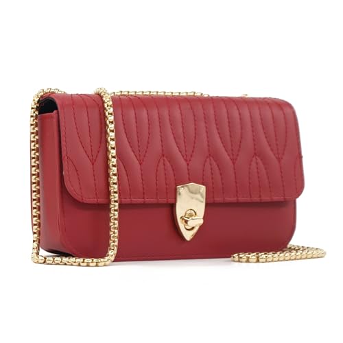 Bolso pequeño satchel para mujer rojo de cadena dorada miniatura 1