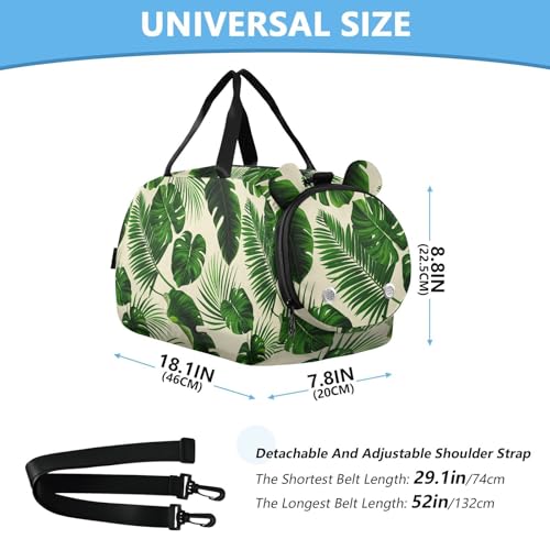 Palm Leaf Beige Kids Travel Duffel Bag for Boys Girls Overnight Weekend Tote Bag with Shoes Compartment for Beach Swim Trip3