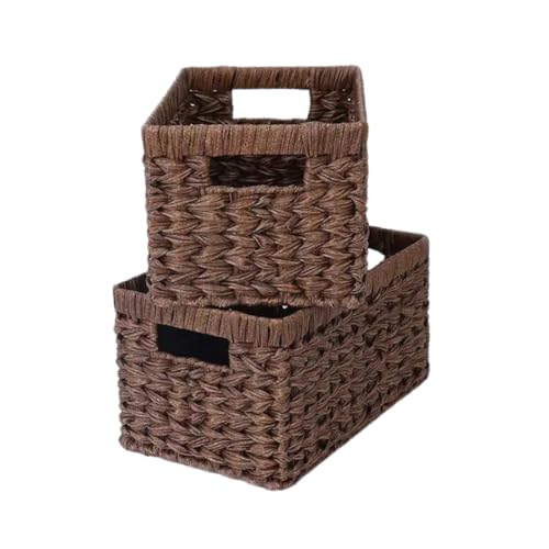 Basketique 2 Pcs Water Hyacinth Rattan Wicker Storage Brown Rectangular Basket. Bread, Fruit, Vegetables, Food, Serving, Gift Basket. Home, Kitchen, Restaurant, Outdoor picnic 12.9