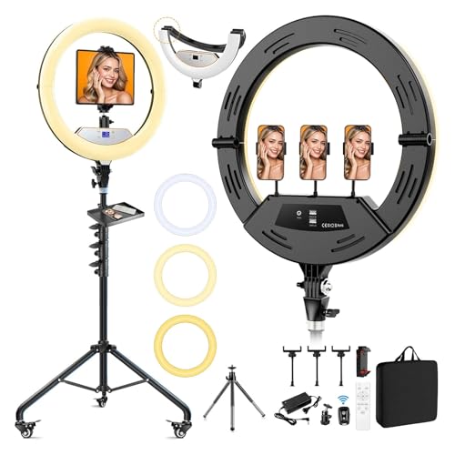 Auriani 22" Large Ring Light with Stand, Upgraded Foldable LED Big Ringlight with 75" Tripod & Mini Tripod Wheel Tray for Live Tattoo Makeup Video Recording Barber Photography