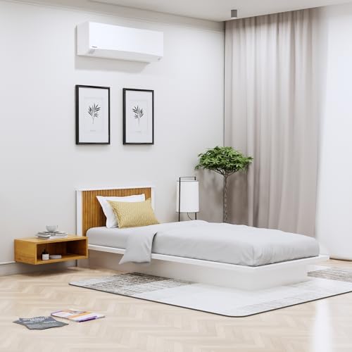 Image of Bniture Modern Low Height Single Size Bed Without Storage | Engineered Wood Platform Beds Headboard | King Size Wooden Cot Double Bed for Bedroom 3 Year Warranty (Frosty White & Giant Wood)