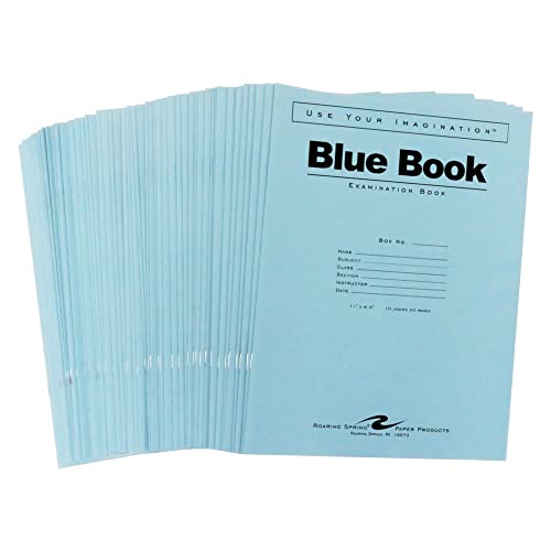 Roaring Spring Test Blue Exam Book, 50 Stück, breit liniert mit Rand, 27,9 x 21,6 cm, 10 Blatt/20 Seiten, blauer Einband Cover
