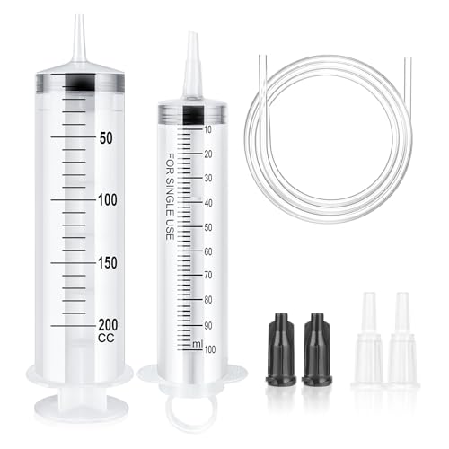 OFFCUP Jeringa de Plástico, 100ml 200ml Jeringa Grande, Jeringas Medidoras con Manguera, Jeringa de Líquido Reutilizable para Laboratorios Científicos Riego Relleno Filtración (sin Aguja)
