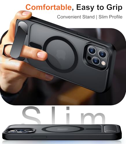 Image of Magnetic Compatible with iPhone 12 Pro Max Case, [Built-in Invisible Kickstand][Compatible with MagSafe][Military Grade Shockproof] Slim Translucent Matte Phone Case for iPhone 12 Pro Max 6.7 inch