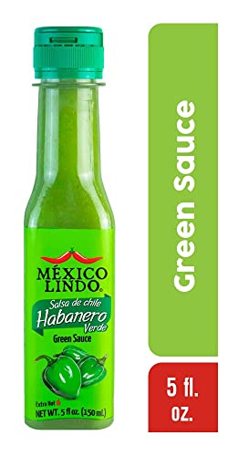 Image of Mexico Lindo Green Habanero Hot Sauce | Real Green Habanero Chili Pepper | 75,900 Scoville Level | Enjoy with Mexican Food, Seafood & Pasta | 5 Fl Oz Bottles (Pack of 6)