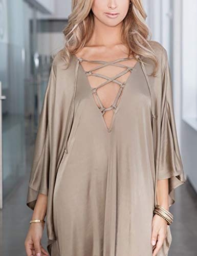 Bsubseach 2025 Long Kaftan Dresses Muumuu Plus Size V Neck Vintage Caftan Coverup Sexy Satin Dress3