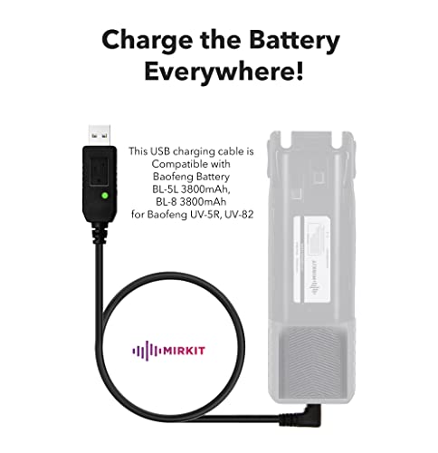 Mirkit 2.5Mm Usb Charger Cable With Light Indicator For Baofeng Battery Uv-5R And Uv-82 3800Mah Bl-5L And Bl-8 High Capacity Batteries For Two Way Radios thumb #1