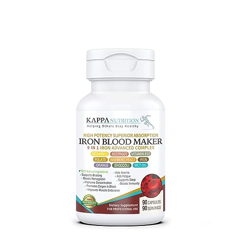 KAPPA-NUTRITION-90-Capsules-Iron-26mg-Vitamin-C-Orange-150mg-Folate-667mcg-DFE-Vitamin-B12-Beetroot-Brewers-Yeast-Broccoli-MCT-Oil-9-in-1-Advanced-Complex-from