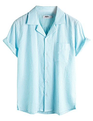 Image of VATPAVE Mens Striped Summer Shirt Casual Button Down Short Sleeve Beach Shirts Cotton Shirts for Men