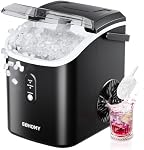 EUHOMY Nugget Machine à glace comptoir avec poignée, prêt dans 6 Mins, 34lbs Par jour, housse amovible, auto-nettoyage, fabricant de glace sonique portable avec panier et scoop, pour la maison/partie/RV/camping (noir)