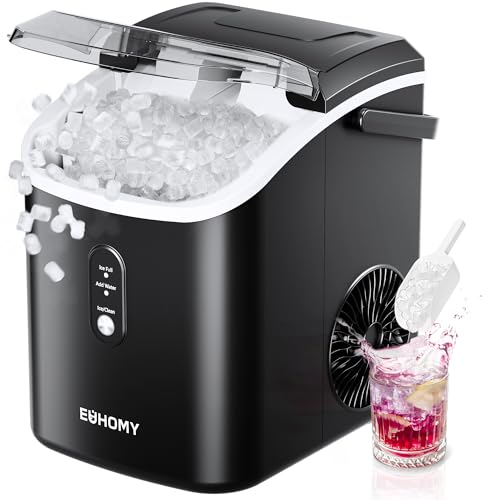 Comparison: Best Portable Ice Maker For Rv 7 EUHOMY Nugget Ice Maker Countertop with Handle, Ready in 6 Mins, 34lbs Per Day, Removable Top Cover, Auto-Cleaning, Portable Sonic Ice Maker with Basket and Scoop, for Home/Party/RV/Camping (Black)