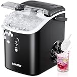 EUHOMY Nugget Ice Maker, Chewable Pellet Ice Machine with Self-Cleaning and Handle, Ready in 6 Mins, 15.5kg/24H, Removable Top Cover, One-Click Operation, Ice Cube Maker for Kitchen, Office