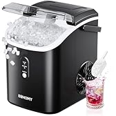 EUHOMY Nugget Ice Maker Countertop with Handle, Ready in 6 Mins, 34lbs Per Day, Removable Top Cover, Auto-Cleaning, Portable Sonic Ice Maker with Basket and Scoop, for Home/Party/RV/Camping (Black)