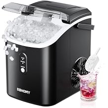 EUHOMY Nugget Ice Maker Countertop with Handle, Ready in 6 Mins, 34lbs Per Day, Removable Top Cover, Auto-Cleaning, Portable Sonic Ice Maker with Basket and Scoop, for Home/Party/RV/Camping Black