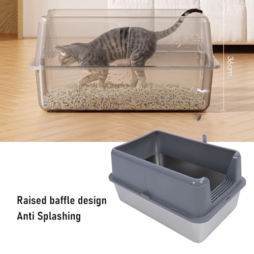 Arenero para gatos de acero inoxidable extra grande con entrada superior gris miniatura 2