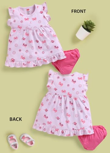 Image of LuvLap Baby Girls Regular Fit 100% Cotton Half Sleeve Girls Knee Length Frock Pack of 3