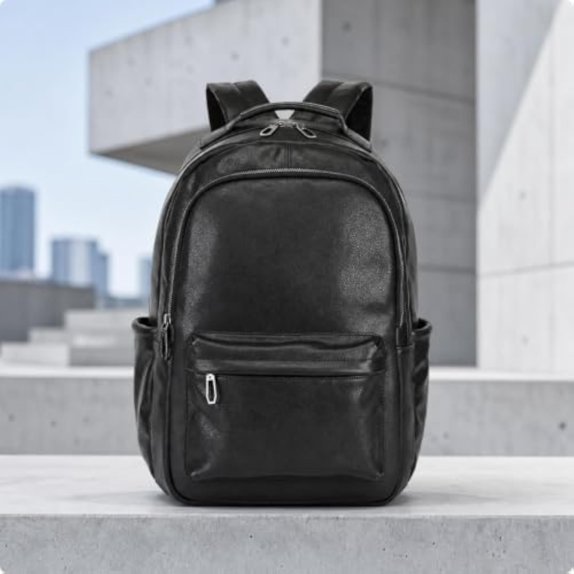 Unisex Canvas Backpack with Leather Trim