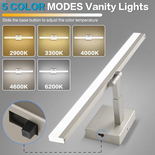 Image of SOLFART LED Vanity Lights Fixtures - 24 inch Brushed Nickel Retractable Modern Bathroom Light Fixture Over Mirror 5CCT
