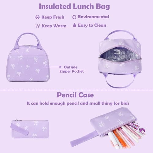 Girls Boys Backpack with Lunch Box Pencil Case for Elementary, 3 in 1 Large Capacity Kids Backpack for School Girls Boys 6