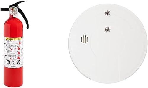Kidde Extintor de incendios para el hogar, 1-A10-BC, extintor químico seco, rojo, soporte de montaje incluido y detector de humo premium, alarma de