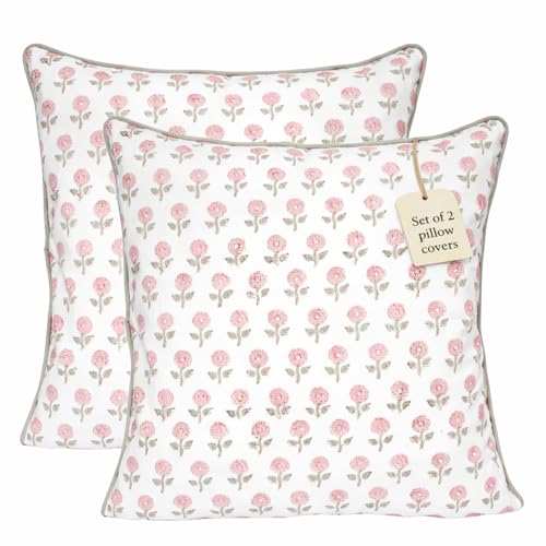 Line and Loop Set of 2 Pillow Covers 20x20 inch Floral Pillow Covers Pink Farmhouse Pillow Covers for Girls Room Nursery Couch Throw Pillow Covers...