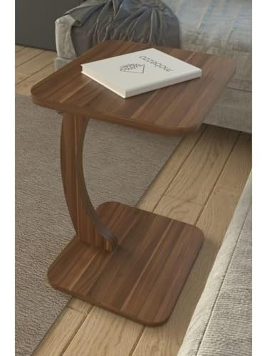 Image of Modern C-Shaped Side Table for Sofa & Bed - Multi-Purpose Laptop Table, Snack Holder, Book & Plant Stand - Compact & Sturdy Bedside Table (Natural)