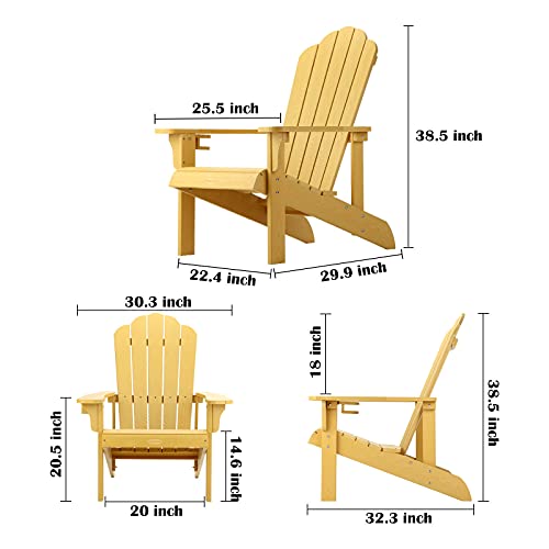 Homehua Adirondack Chair Set Of 2, Adirondack Chair Weather Resistant With Cup Holder, Imitation Wood Stripes, Easy To Assemble, Outdoor Chair For Patio, Backyard Deck, Fire Pit & Lawn Porch - Yellow #TOP1