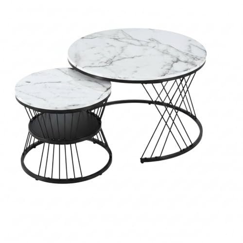 Image of The Round Coffee Table and The Stacking Tea Table with a Gold Metal Frame are Two Versatile Modern Center Tables That Look Great in Living Rooms (XS Black;White)