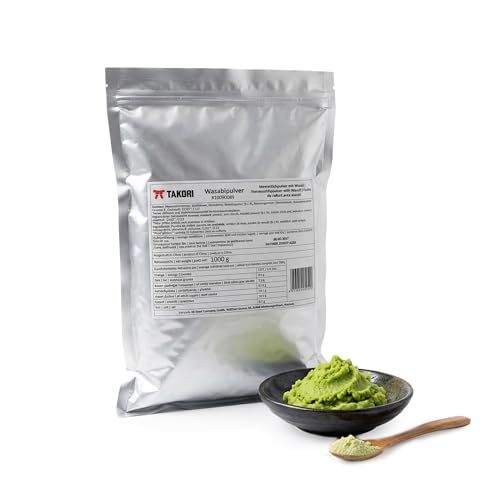 Takori Wasabipulver 1 kg intensives Meerrettich Pulver mit echtem Wasabi vegan und glutenfrei ideal für Sushi Sashimi und Dressings