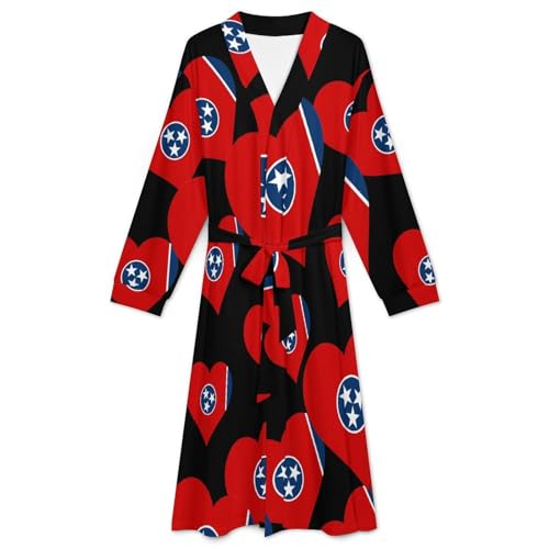 US State Tennessee Flag Heart Soft Robe Long Sleeve Bathrobes V Neck Sleepwear Spa Robes with Belt Men Woman3