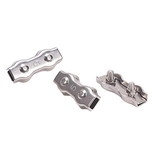 MroMax ワイヤークリップケーブルクランプ シングルワイヤーロープ ワイヤークリップ ケーブルクランプ ダブル クリップ ケーブル クランプ 板型ワイヤークリップ 304ステンレス鋼 シルバートーン M5 長さ50mm 内幅20mm 3個入り