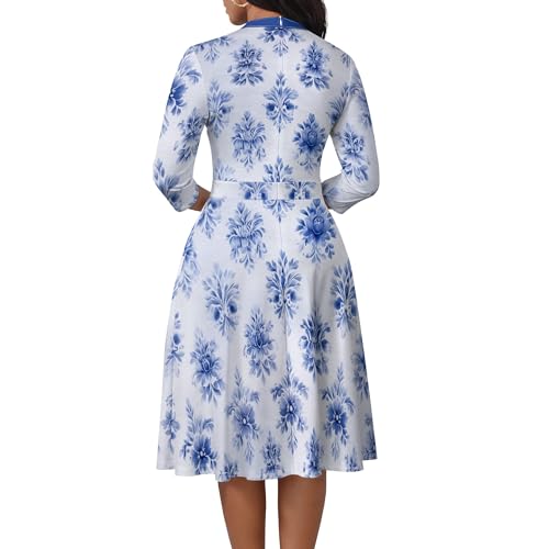 Image of PinkPatty Women's Casual A-line Midi Dresses 3 /4 Sleeve V Neck Fit and Flare Dress with Pockets