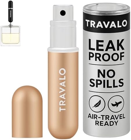 Travalo Classic HD Perfume Atomizer - Leak-Proof and TSA Approved for Air Travel - Reusable, Airtight, Easy-Fill Mini Pump Sprayer - Lightweight, Elegant Design w/Volume Window - Gold 0.17oz