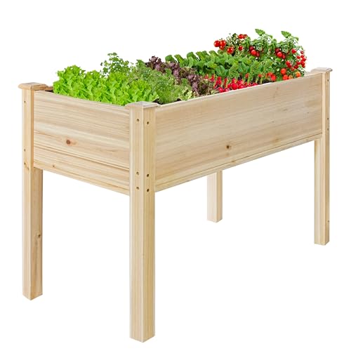 LZRS Raised Garden Bed Outdoor Planter Box with Legs for Herbs, Vegetables, Flowers, Great for Outdoor Patio, Yard and Deck, 220lb Capacity, Natural