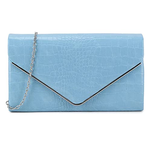 UShopUK Croc Print Faux Leather Embossed Bridal Prom Wedding Evening Clutch Party Purse Hand Bag (Soft Blue (Serenity))