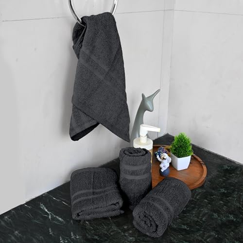 Image of Divine Casa Cotton 550 GSM Hand Towels Pack of 4 Grey, 60 x 40 cm Ultra Soft & Highly Absorbent Thick Bathroom Towels