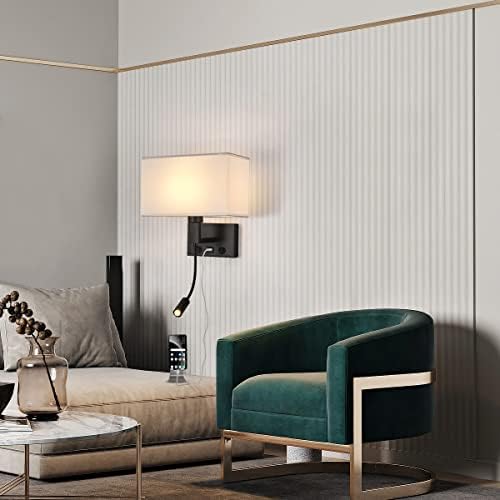 Moon reural Wall LightsPolished Chrome FinishSquare lampshadeTwo Push Button switcheswith Reading Light,for Wall Lights for Living Room,Wall Lights for bedrooms,Bathroom Lighting-Black
