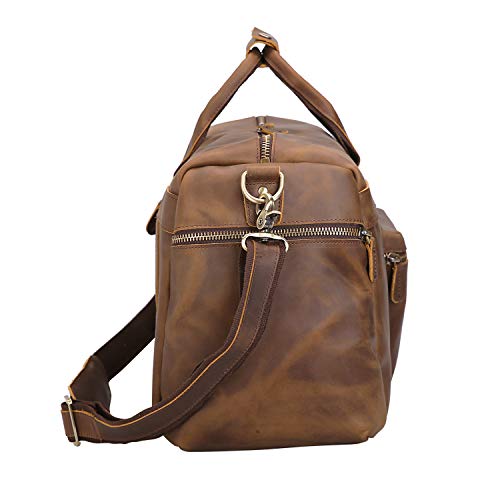 Polare 20'' Full Grain Cowhide Leather Weekender Duffle Bag Overnight Luggage Travel Duffel Bag For Men