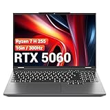 Laptop Gaming 16 Pollici, Ryzen 7 H 255 RTX5060, Schermo 2560Ă1600 2.5K 300Hz, 32GB DDR5 RAM 1TB SSD, Case Metallo-Nero, Tastiera Retroilluminata, per Gamer e Professionisti CreativiăYilong 16proă