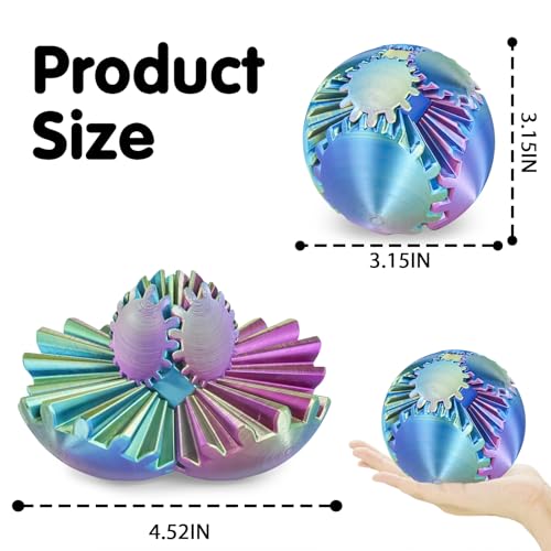 Image of Gear Ball 3D Printed Cube Fidget Toy,Gear Sphere Fidget Toys,Sensory Toys for Stress and Anxiety Relief, Desk Toy Fidget Spinners,Stocking Stuffers for Adults & Kids Gift (Blue Green Purple, 3.1 Inch)